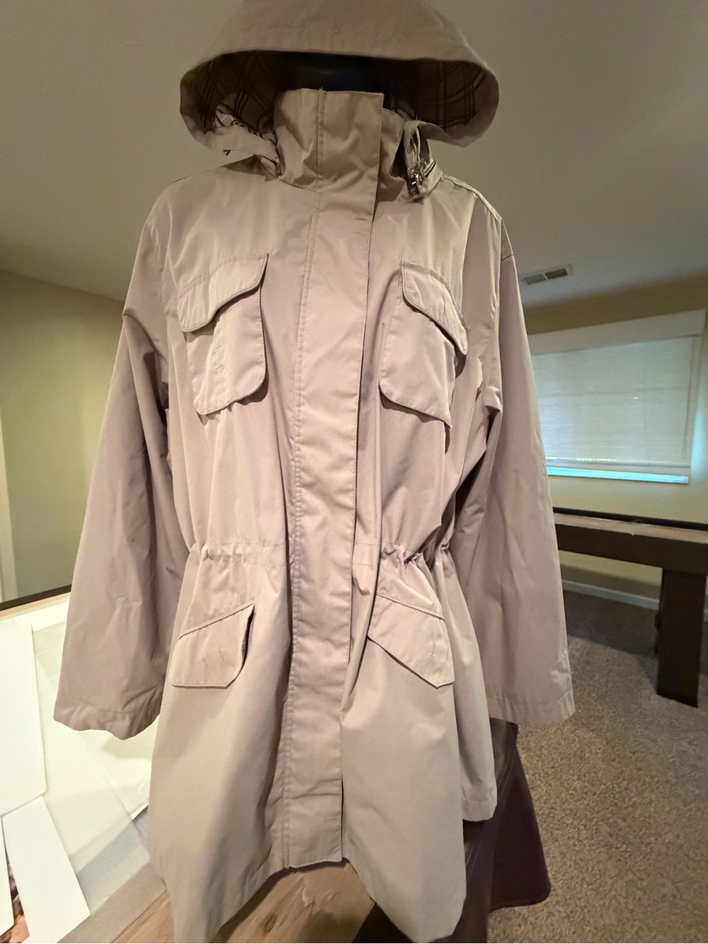 Izod Khaki Hooded Rain/Utility Jacket for Women
